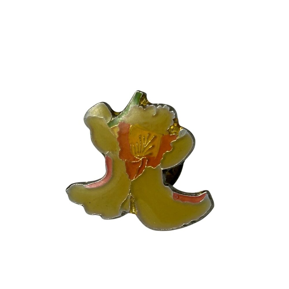 Yellow Orange Enamel Flower Brooch Pin Tie Tack Daffodil Nature Spring Easter